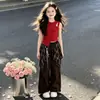 Conjunto de Verano para Niña 2026 Nuevo Elegante Chaleco Infantil Ropa de Verano Pantalones Jogger de Cuadros Conjunto de Dos Piezas Moderno