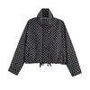De AliExpress Bestseller Venta al por mayor Comercio exterior Transfronterizo Moda casual para mujer europea y americana Dobladillo con cordón Lunares Cuello alto Chaqueta