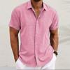 Camiseta Masculina de Linho Manga Curta Camiseta Solta Cor Sólida Camisa de Algodão Linho Manga Curta Masculina Praia tamanho Plus Size Camisa Masculina Manga Curta