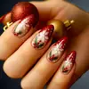 Moda Navideña Estilo Ins Europeo y Americano Punta Redonda Uñas Almendradas Parches Rojos para Uñas Postizas Removibles Caja con 24 Piezas
