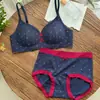 YAG6886 Sujetador estilo coreano con estampado floral, sin aros y con tirantes ajustables, conjunto de sujetador con copas fijas