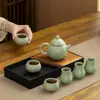 Bule Ru Kiln Azul-Céu com Esmalte Craquelado, Bule Cerâmico Doméstico para Preparar Chá, Bule Individual para Beber Chá, Conjunto de Chá Kung Fu Estilo Chinês, Presente