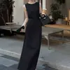 Vestido Maxi Minimalista Estilo Hepburn Cuello Redondo Ribeteado Sin Mangas Adelgazante Tela con Caída para Viaje de Negocios Vacaciones Vestido Negro