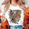 Camiseta de Disfraz con Estampado de Dibujos Animados Retro de Calavera Occidental para Halloween para Mujer Verano Cuello O Casual Versátil Top Suelto