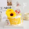 Decoración de Pastel para el Día del Maestro 2025 Girasol Adornos de Girasol Gratitud al Maestro Flores de Durazno y Ciruelo Eternas en Todo el Mundo Enchufe