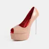 Nuevos tacones de aguja color nude transfronterizos europeos y americanos, zapatos de plataforma impermeables estilo británico, zapatos planos de boca de pez, zapatos de mujer para desfiles de moda, al por mayor