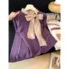 Tiro real suéter de punto con lazo retro francés invierno mangas de campana estilo perezoso dobladillo irregular capa interior camisa base