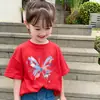 Camiseta de Verão para Meninas 2026 Novo Estilo Moda Infantil Estilo Coreano Camiseta de Verão de Manga Curta para Meninas Camiseta 100% Algodão Top da Moda