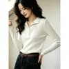 Camiseta de Punto de Manga Larga con Cuello Semiabierto Nueva para Primavera y Otoño 2026 para Mujer, Versátil Estilo Vintage Old Money para el Trabajo