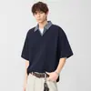 Camisa Polo Masculina An Yang Estilo Americano Gola V Falsa Dupla Face Verão 2026 Novo Design Senso Tendência Marca Patchwork Manga Curta