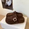 Zapatos Birkenstock de Terciopelo Plus para Otoño e Invierno, Zapatos Mula Retro de Hebilla Cuadrada para Mujer, Marrón Caqui Camello, Zapatos de Algodón Cómodos para Ponerse Fácilmente