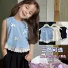 Ropa de Verano para Niñas 2026 Nuevo Estilo Chal Bebé Moda Tendencia Infantil Estilo Coreano Dulce Encaje Lazo Sin Mangas Top