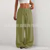 Calça Casual Ampla de Cor Sólida com Cintura Elástica Ajustável, Efeito Rugoso, Caimento Fluido, Perna Larga, Nova Tendência Europeia e Americana, Transfronteiriça da Amazon para Mulheres