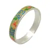 Pulsera Fu de plata de ley 999.9 con mariposa y peonía esmaltadas de apertura amplia, pulsera de plata esmerilada de tendencia nacional estilo chino nuevo