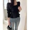 Chic Coreano2026 Primavera Nuevo Estilo Francés Nicho Malla Volante Empalme Retro Cuello Cuadrado Camisa Top para Mujer
