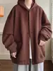 Suéter Cardigan Waffe de Veludo Cotelê Japonês Masculino Primavera e Outono Cor Sólida Com Capuz Solto Tendência Marca Jaqueta Jaqueta de Casal