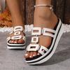 Pantuflas de Plataforma de Suela Gruesa Cruzadas de Nuevo Tamaño Grande de Doble Botonadura para Mujer Sandalias Casuales de Salida Cruzadas para Mujer