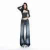 Jeans acampanados de mezclilla lavada con estampado de rayo en color naranja para mujer, corte ajustado, adelgazantes, modernos, de moda y versátiles.