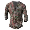 Nueva Camiseta de Manga Larga para Hombre de Moda Callejera Estilo Europeo y Americano de Venta Caliente Transfronteriza con Abertura Frontal, 7 Botones y Estampado Digital 3D