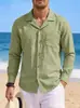 2026 Comercio Exterior Otoño Nueva Ropa de Hombre 7 Colores Lino Manga Larga Holgada Sudadera Camisa de Manga Larga Lisa Hombre Tallas Grandes