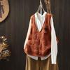 Chaleco de Punto de Algodón con Cuello en V de Flores Hecho a Mano para Mujer, Chaleco Holgado que Cubre la Carne, Otoño, Vintage, Artístico, Casual, sin Mangas