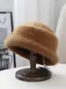 Sombrero de Pescador de Felpa Mezclado con Pelo de Conejo para Mujer, Moda de Invierno, Sombrero que Adelgaza la Cara, Fedora Pequeño Cálido y Elegante