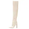 Fornecimento transfronteiriço de botas de moda europeias e americanas costura pontilhada salto grosso cano longo botas femininas manga plissada sapatos de passarela comércio exterior