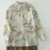 Nueva camisa estampada para mujer estilo chino, camisa retro artística de corte holgado, camisa de manga larga para otoño