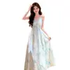 Vestido Longo de Chiffon com Estampa Floral e Decote V para Mulheres, Estilo Resort de Verão de Alta Qualidade, Dopamina, Cintura Alta, Corte A, Transfronteiriço