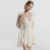 Estilo Rosa Puro Deseo Espalda Descubierta Satén Encaje con Copas Profundo V Sedoso Camisola Bata Conjunto de Ropa de Dormir 6707