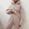 Conjunto de Dos Piezas Casual de Moda Europea y Americana para Mujer: Sudadera Gruesa de Manga Larga y Pantalones, Sudadera con Capucha + Pantalones Jogger, Conjunto de Otoño e Invierno