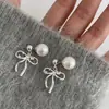 "Ambiente de Ballet" Pendientes Coreanos con Borla de Lazo de Perla Nicho Mosquito Dulces Elegantes Pendientes para Cara Redonda
