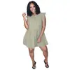 AL108 Estación Independiente de Amazon Vestido de Algodón para Mujeres Europeas y Americanas Sin Mangas con Orejas de Madera Vestido de Verano de Longitud Media Vestido Camiseta Talla Grande