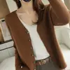 Venta al por mayor transfronteriza Nuevo estilo de punto para primavera y otoño Cárdigan de punto con cuello en V para mujer Estilo coreano Color liso Holgado Corto Prendas de abrigo Chaqueta pequeña