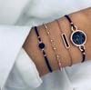 Pulseira de personalidade estilo europeu e americano com padrão turquesa preto, feita à mão, quadrada preta, tendência, temperamento, conjunto de 4 peças, atacado de fábrica