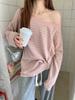 Camiseta Sexy Holgada a Rayas para Mujer 2026 Otoño Estilo Coreano Estilo Perezoso Sexy Hombros Descubiertos Manga Larga