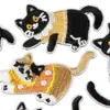 Patche de Bordado Autoadesivo de Gatinho Desenho Animado Fofo e Divertido para DIY em Copo de Água, Acessórios de Roupa, Mala, Tecido para Bordado