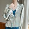 Jaqueta de Terno Cetim Sem Gola Manga Morcego Verão Novo Indústria Pesada Luxo Leve Elegante Novo Estilo Chinês Estilo Nacional Top Fino