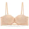 Sujetador strapless de encaje puro estilo francés antideslizante para mujeres con poco busto, top tipo tubo push-up de grosor medio, conjunto de sujetador sexy de doble uso