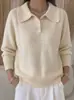 Suéter de punto con cuello y botones estilo europeo y americano, top de punto de manga larga para mujer, moderno, casual, holgado, versátil, jersey adelgazante