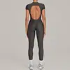 Mono de malla de manga corta para yoga de otoño para mujer, ajustado, transpirable y realzador de cadera, adecuado para fitness y deportes, modelo 7052