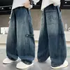 Roupa Infantil Meninos Outono Novo Calça Jeans Estampada Degradê Crianças Maiores 2026 Primavera Outono Calça Reta Solta Tendência