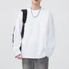 Foto real Camiseta masculina 100% algodão 240g Primavera/Outono 2024 Nova Marca Americana Tendência Casual Camada Base Manga Longa