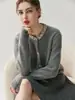Cárdigan de Cachemira para Mujer, Suéter de Cuello Redondo, Cuello de Moda y Elegante con Pedrería, Nuevo Estilo Otoño e Invierno
