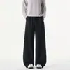 Calça de moletom atlética branca estilo retrô americano para homens, tamanho grande, marca de moda high street, corte solto, calça casual larga e fluida