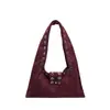 Bolsa de Mão Vintage com Tachas para Mulheres, Novo Modelo Outono 2025, Couro Oleado e Encerado, Textura Simples de Alto Padrão, Bolsa de Ombro Único para Sobraco