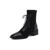 Botas Martin sencillas de gamuza de vaca con costuras combinadas para otoño e invierno 2023, botas cortas con cordones y punta cuadrada de tacón medio grueso para mujer, talla grande 42