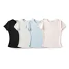 Camiseta básica de manga corta, cuello redondo, simple y sexy, nuevo estilo de verano, color liso versátil, corte ajustado, longitud corta