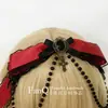 FanQ Acessório de Cabeça Lolita Aristocrático Gótico Francês Retrô Fita KC com Laço Preto e Vermelho Acessórios de Cabelo Y2K