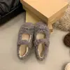 Sapatos rasos de pelo estilo fada para mulheres, para usar ao ar livre, Novo Estilo Outono/Inverno 2026, com laço, forrados de pelúcia, quentes, mocassins, sapatos de lona